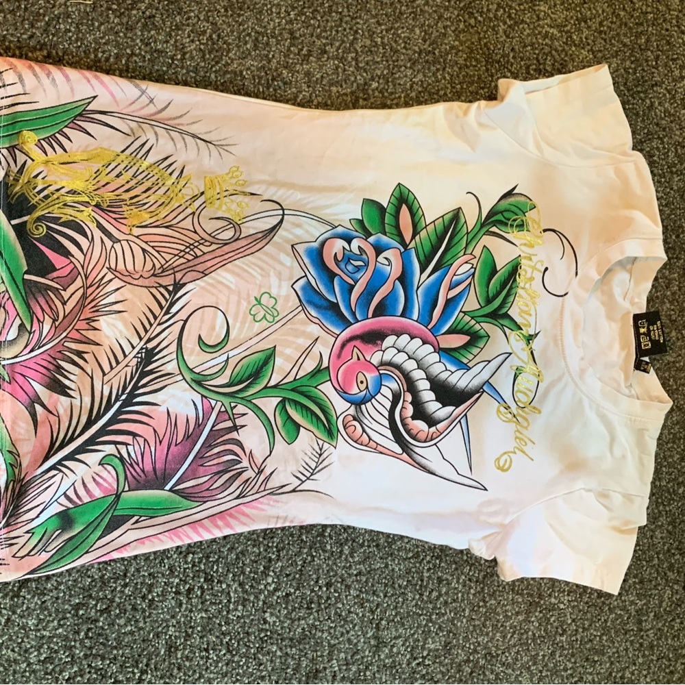 Christian Audigier Women's Tee - White with Multicolor Graphic